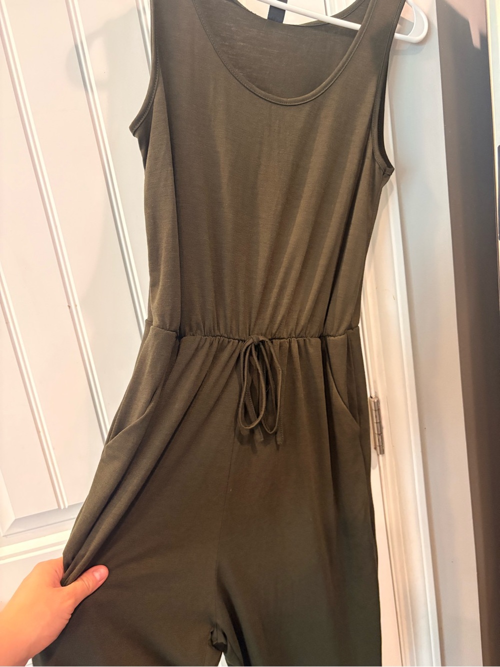 SHEIN Olive Green Sleeveless Drawstring Jumpsuit